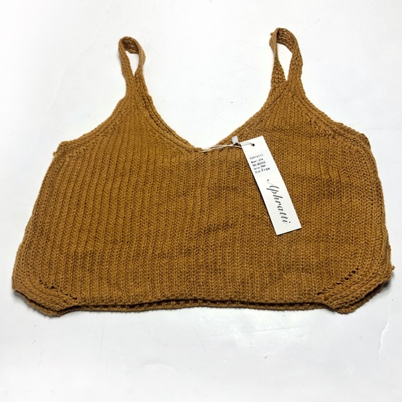 Spaghetti Strap Crop Knit gold Yellow Cami Top Free size - Picture 1 of 11